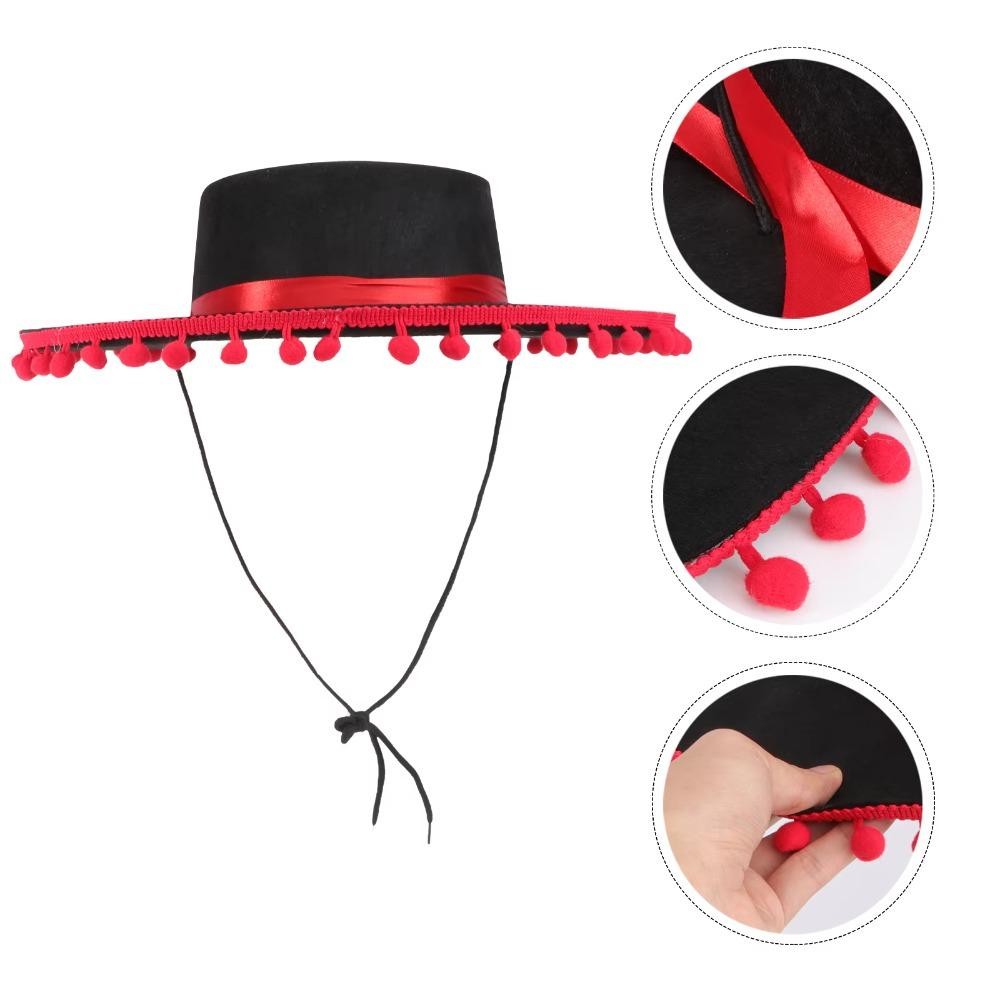 MERIGGIARE Mũ Sombrero Mexico, Halloween Zoro fuzz ball Trang phục lễ hội Mũ vành rộng, Thiết kế vành rộng thực tế Đạo cụ chụp ảnh thông thường Mũ Jazz Unisex