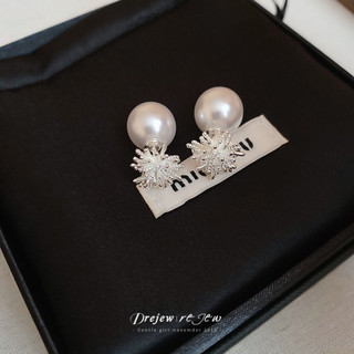 DREJEW Bạc Kim Zircon Ngọc Trai Pháo Hoa Trước Và Sau Bông Tai Thời Trang Cho Nữ