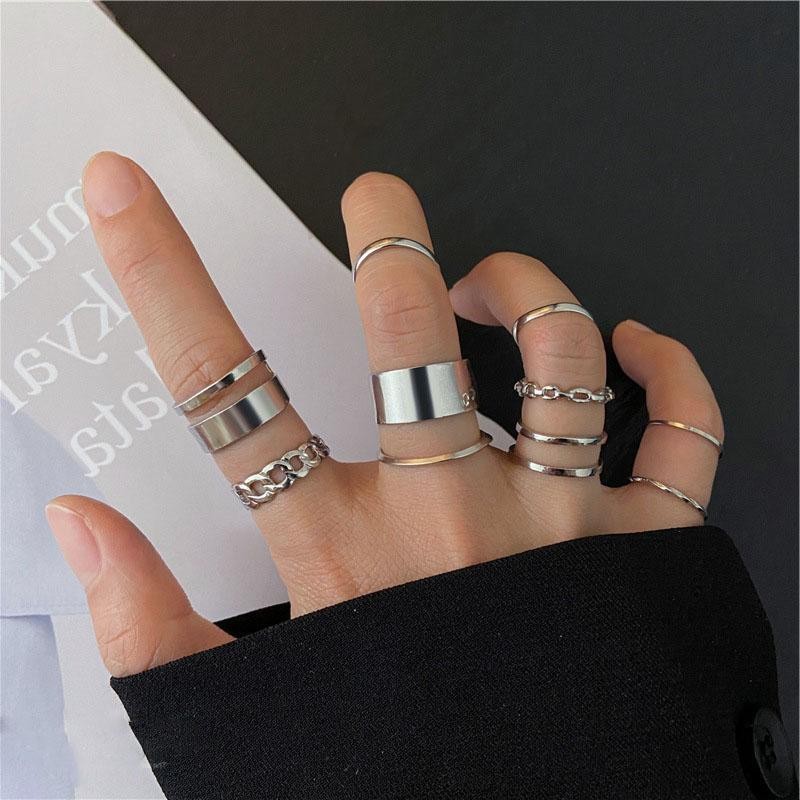 Nhẫnpunk thời trang từ bạc kim loại - Set 10 món