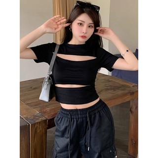 [Áo ngắn tay kiểu Thái] Áo thun nữ cỡ lớn phiên bản Hàn Quốc Gợi cảm Top Pure Desire Thiết kế rỗng thời trang hàng đầu Áo thun ngắn tay ngắn ngắn dáng ôm vừa vặn Áo thun ngắn tay hơi béo Hot Girl Size lớn dành cho nữ Quần áo