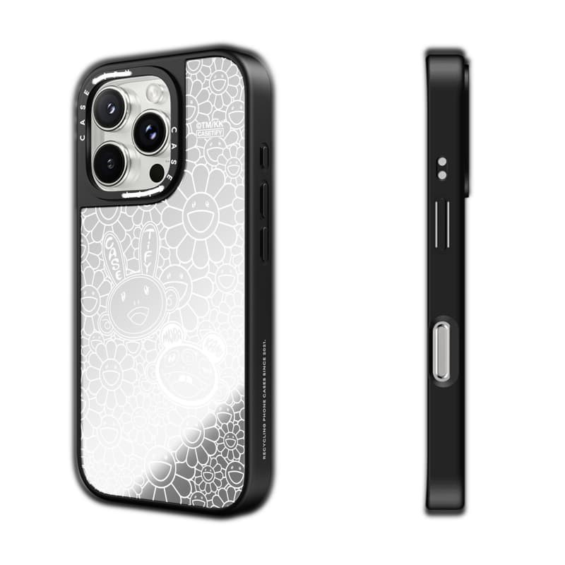 CASECASE X KAIKAI VÀ KIKI FLOWER BLOSSOM MONO Case hút từ tính Vỏ iPhone Gương đen & bạc IPhone 16 15 14 13 12 Pro Max Plus Ốp lưng cứng có hộp khắc logo