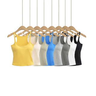 Mới Phong Cách Mỹ Gợi Cảm Ngực Miếng Lót Nẹp Dây Đeo Vai Ngắn Hình Chữ I Mỏng Hơn Nhìn Áo Vest Nữ | Hỗn hợp Amoniac Cotton mỏng vừa vặn cao | S-L tùy chọn nhiều màu