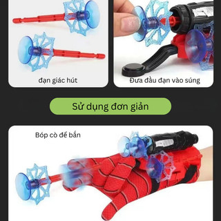 [COD] Găng tay bắn tơ Spider Man cho bé – đồ chơi Người Nhện có giác hút, dây tơ dài, kèm 3 tên nhện tặng kèm