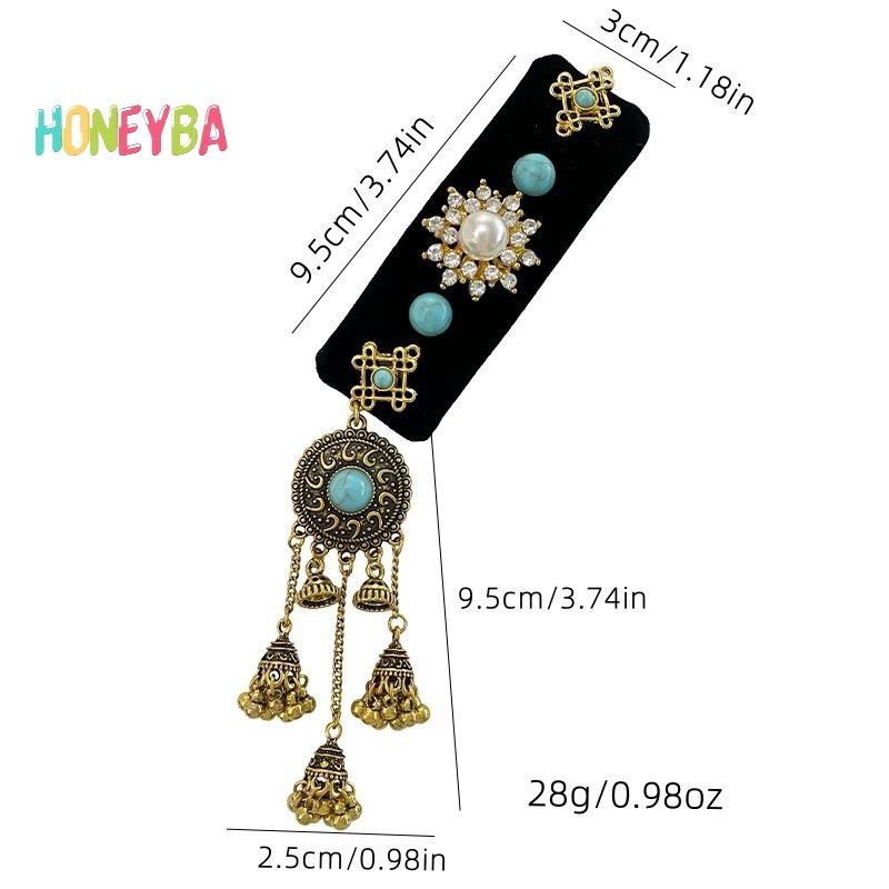 < Honeyba > Kẹp Tóc Dây Xích Dài Cho Nữ Chuông Hoa Hình Kẹp Tóc Cô Dâu Cưới Dân Tộc Tóc Trang Sức