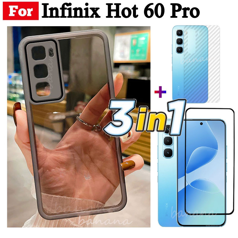 3 trong 1 Infinix Hot 60 Pro Hot 60i Hot 60 TPU Mềm Silicon Trong Suốt Vỏ Điện Thoại Có Camera Bảo Vệ Mặt Sau + Kính Cường Lực Riêng Tư + Phim Mặt Sau
