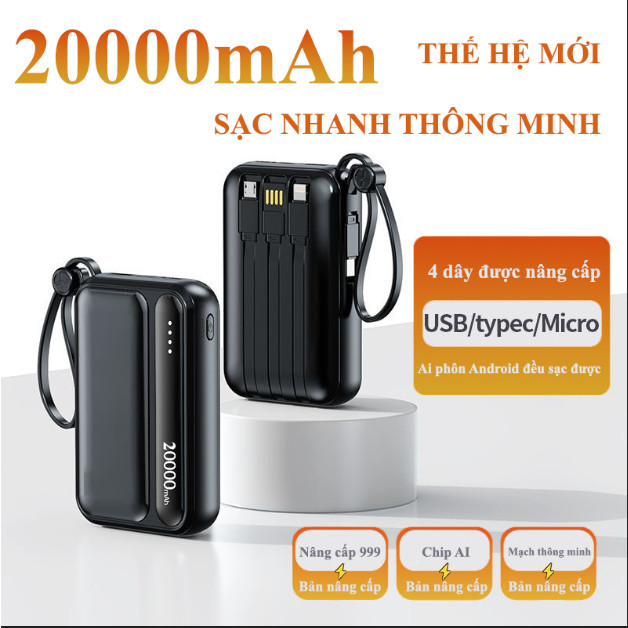 Bộ sạc nhanh combo dây sạc 20000mAh tích hợp 4 dây sạc tiện lợi sạc cùng lúc nhiều thiết bị nhỏ gọn tiện lợi