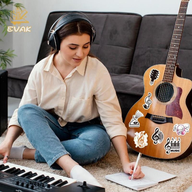 Alittlesetrtu Hoạt Hình Âm Nhạc Ghi Chú Dán Xe Vali Ván Trượt Đàn Guitar Laptop Điện Thoại Laptop DIY Trang Trí Miếng Dán Chống Thấm Nước Quà Tặng VN