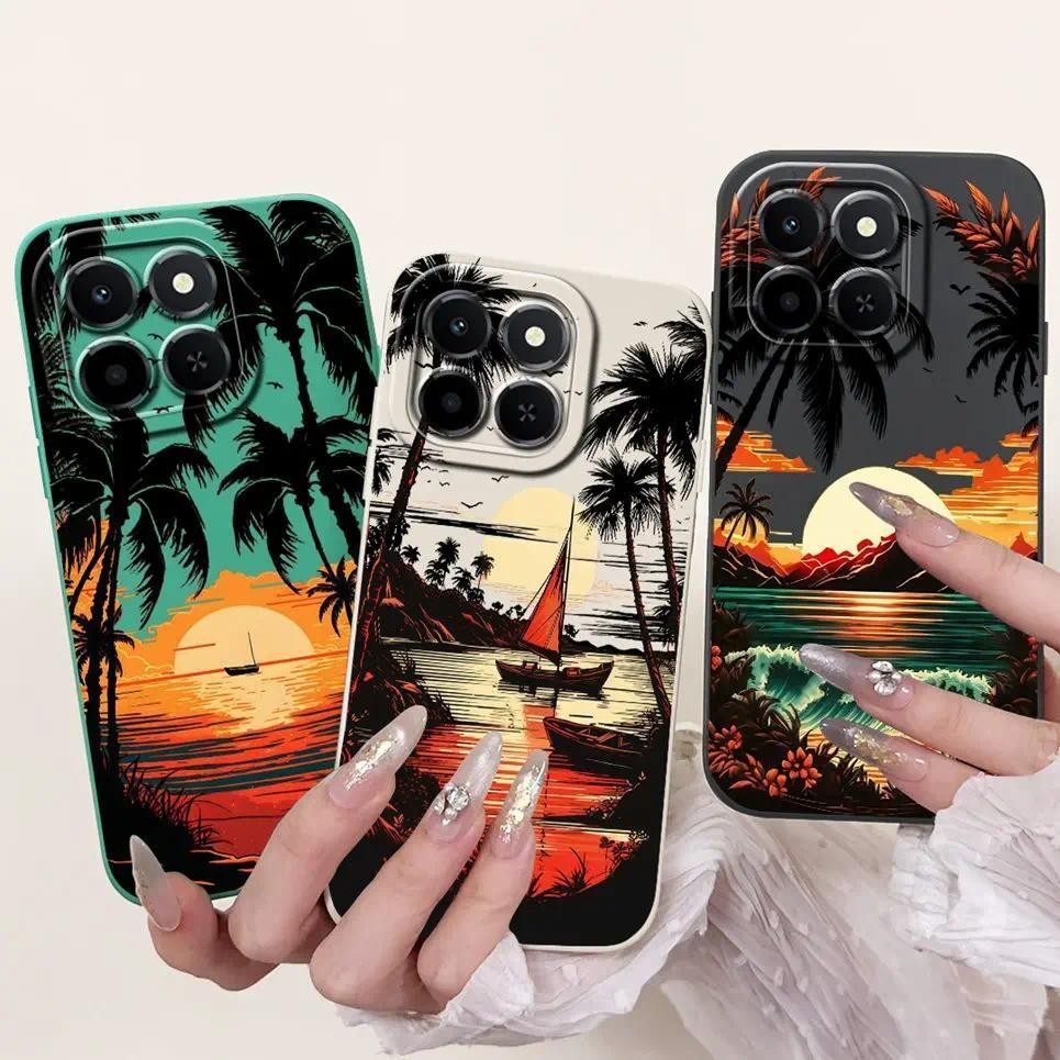 Dành Cho Honor X6c / Honor Play 9C Ốp điện thoại Silicon Mềm Ốp điện thoại Hoạt Hình Mèo Phong Cảnh Thẩm Mỹ Mặt Trời Mặt Trăng Họa Tiết Mờ Coque