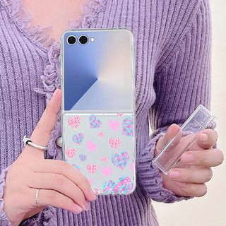 Ốp Điện Thoại Trong Suốt Họa Tiết Tình Yêu Màu Hồng Cho Samsung Galaxy Z Flip 7 Flip 6 Flip 5 Flip 4 Flip 3 5G Full Bản Lề Cứng PC Gấp Bao Dành Cho Samsung Z Flip 7 6 5 4 3