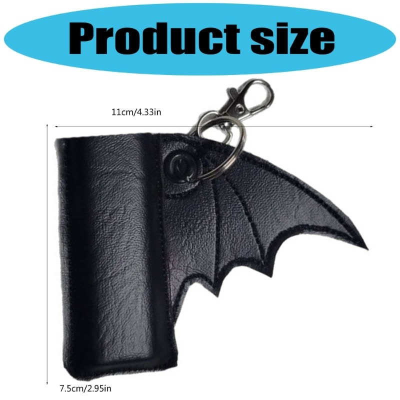YOI Black PU Leather Lighter Case Móc khóa Tay áo bảo vệ hình con dơi sành điệu