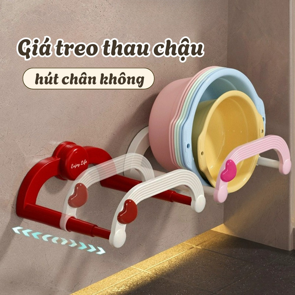 Giá Treo Thau Chậu Nhà Tắm Gắn Tường Điều Chỉnh Độ Rộng Hút Chân Không Tiện Lợi Không Cần Khoan DINO