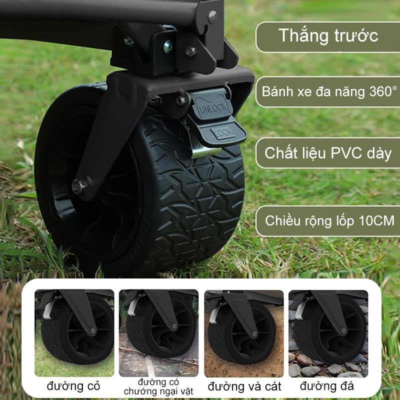 WTHB Outdoor Xe Kéo Hàng Gấp Gọn, Bánh Lớn Có Phanh tải trọng 300kg - Đa năng cho camping, dã ngoại và mua sắm