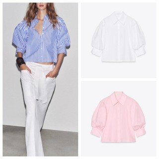 ZARA Áo Sơ Mi Top Mùa Hè, Vải Cotton Pha Lụa, Phong Cách Đơn Giản - 2731082
