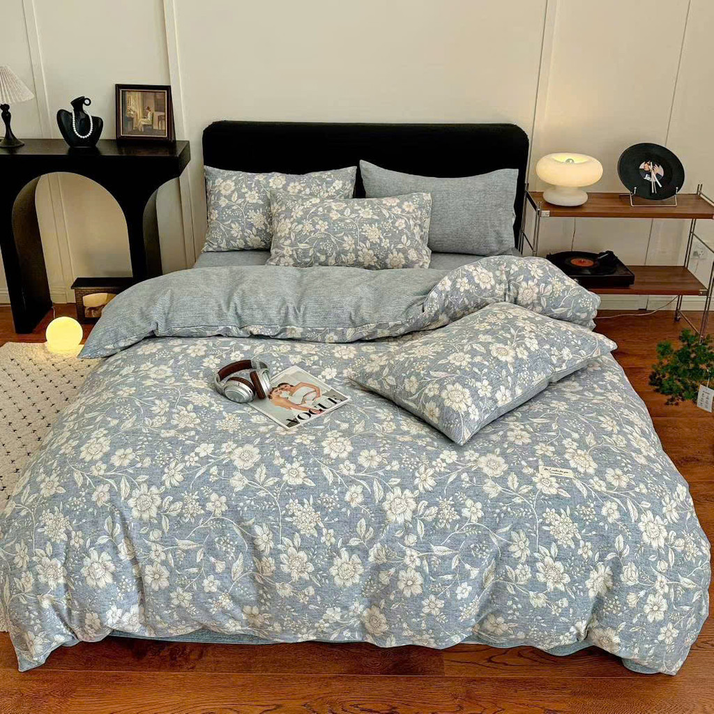 (ST863)Bộ Chăn Ga Gối Chất Liệu Mới Hiện Đại Cotton Đũi Gấm Họa Tiết Cổ Điển Hoa Lá  - MemMinBedding Luxury
