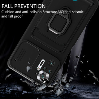 Dành Cho Redmi Note 10 Pro 4G / 10s 4G Ốp Lưng 4 Trong 1 Trượt Camera Bao Đựng Thẻ Đứng Vuông Freebie Dây Chống Sốc Chống Rơi Mỏng Mềm TPU Cover
