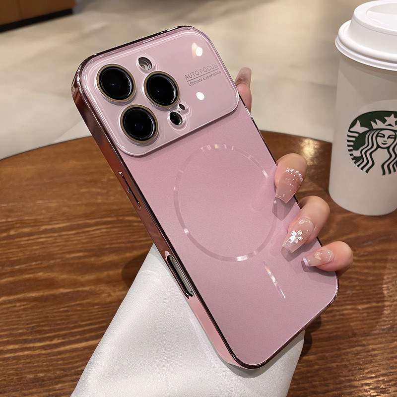Ốp điện thoại từ tính cửa sổ lớn mạ điện cho iPhone 16 14 15 pro max Bảo vệ ống kính chống rơi Vỏ cứng bảo vệ điện thoại