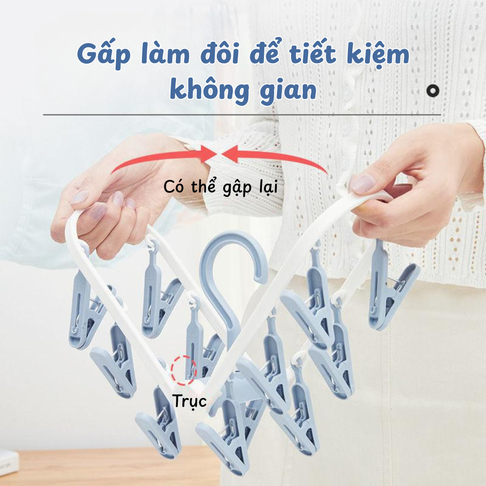 Móc Phơi Đồ Xoay 360 Độ, Móc Chùm Kẹp Phơi Đồ Lót, Tất Vớ Gấp Gọn Tiện Lợi Chống Bay