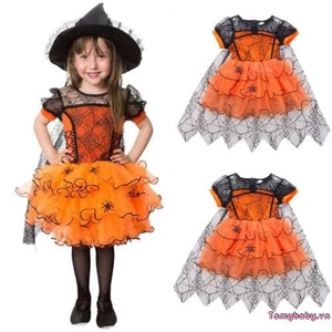 Trẻ Em Bé Gái Dễ Thương Trang Phục Mạng Nhện Không Đều Viền Áo Choàng Tay Ngắn Váy Halloween