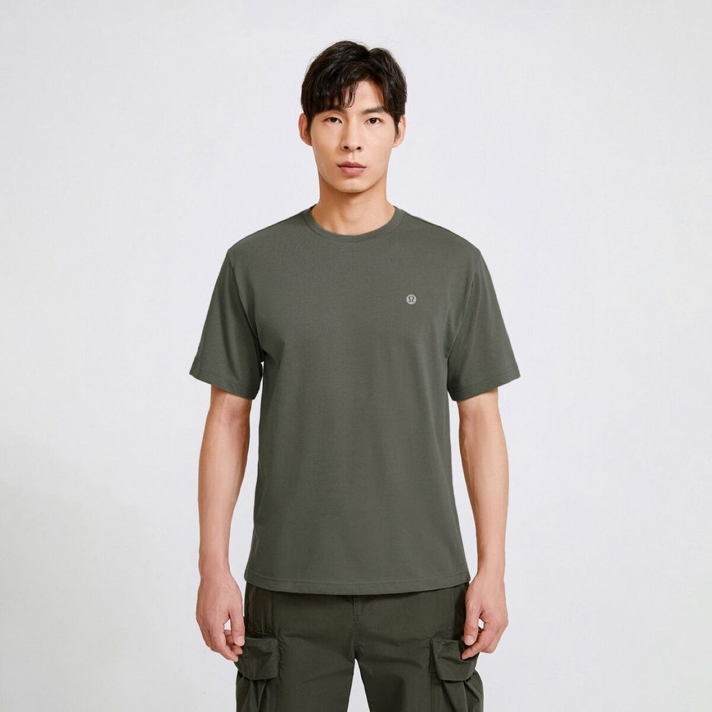 Lulululem Phong Cách Mới Nam Cotton Nguyên Chất Thoải Mái Thoáng Khí Phù Hợp Với Cổ Tròn Ngắn Tay Áo Thun