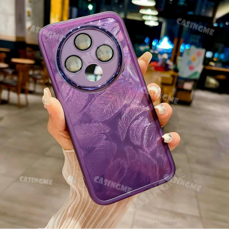 Oppo Reno12 F 5G 2024 Vỏ mềm silicon họa tiết lông vũ lấp lánh cho Oppo Reno 12F 5G 12 F Reno12F Reno12 12 F 4G 5G Vỏ điện thoại chống sốc Vỏ bảo vệ ống kính máy ảnh