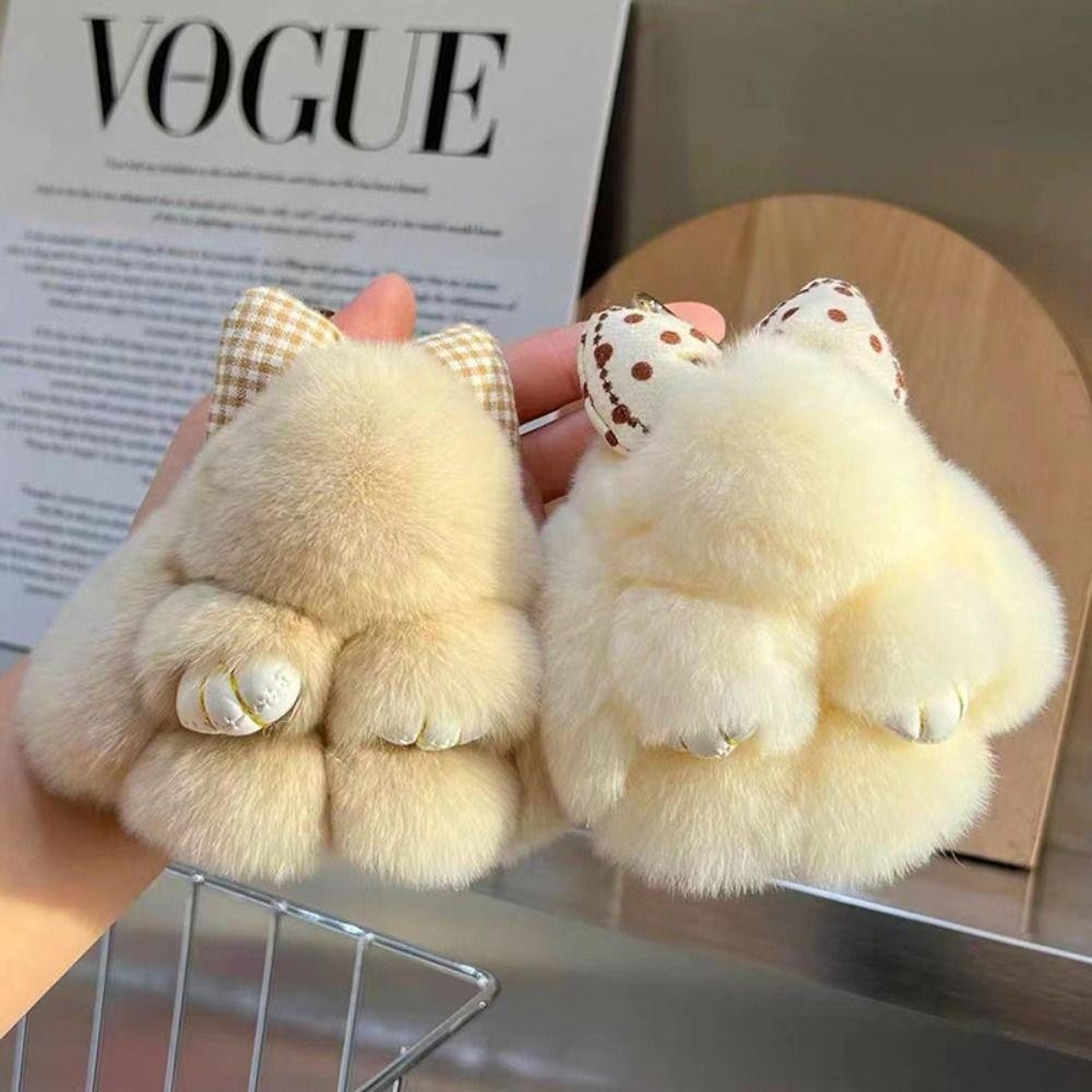 [Vận chuyển nhanh] Móc khóa búp bê thỏ lông tơ MINIMALY, treo trang trí búp bê nhồi bông Pompoms Bow Rabbit Mặt dây chuyền, Phụ kiện túi đeo mặt dây chuyền sang trọng hoạt hình dễ thương