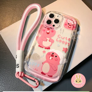 Ốp Điện Thoại Little Beaver Màu Hồng Dễ Thương Cho Redmi K80 K70 K70E Pro Ultra 15 Note 15 14 Pro Plus Turbo 4 Pro 5G 4G Vỏ Túi Khí Chống Sốc Có Dây Đeo Màu Hồng