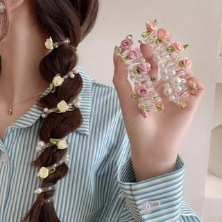 Dây điện thoại ngọc trai hoa hồng scrunchie Dây buộc đầu hoa nữ 2024 mũ mới