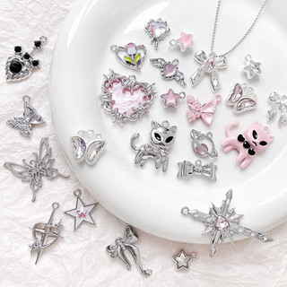 Pink Sweetheart Butterfly Love Cross Mặt Dây chuyền mèo diy Vòng tay thủ công Phụ kiện đính cườm