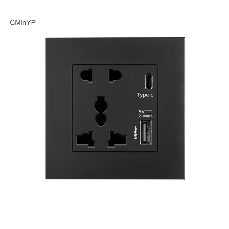 Cminyp Power 2100MA Ổ cắm USB Bảng điều khiển thủy tinh pha lê 13A UK Wall Type C Ổ cắm giao diện Glory