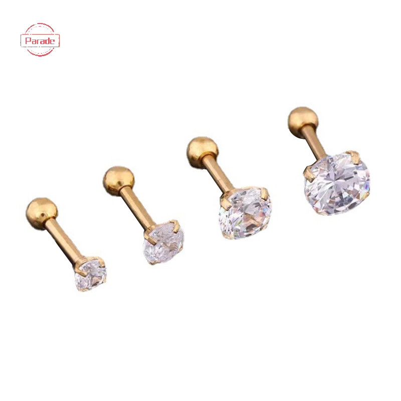 Parade 1 Cái 4 Prong Bông Tai Đính Kim Cương Giả Dành Cho Nữ / Nam Tragus Sụn Tiêu Chuẩn Lobe Trang Sức Quà Tặng VN