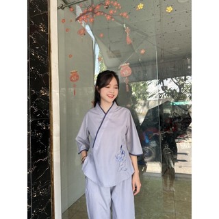 Set đồ thời trang nữ đi chùa chéo thêu an