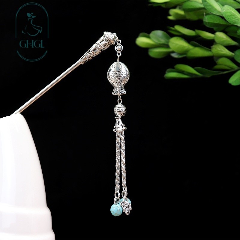 Retro Phong Cách Dân Tộc Tua Rua Kẹp Tóc Miao Bạc Cũ Bước Xoay Kẹp Tóc Hanfu Sườn Xám Mới Phong Cách Trung Hoa Kẹp Tóc Mũ Đội Đầu Du Lịch Phụ Kiện Chụp Ảnh