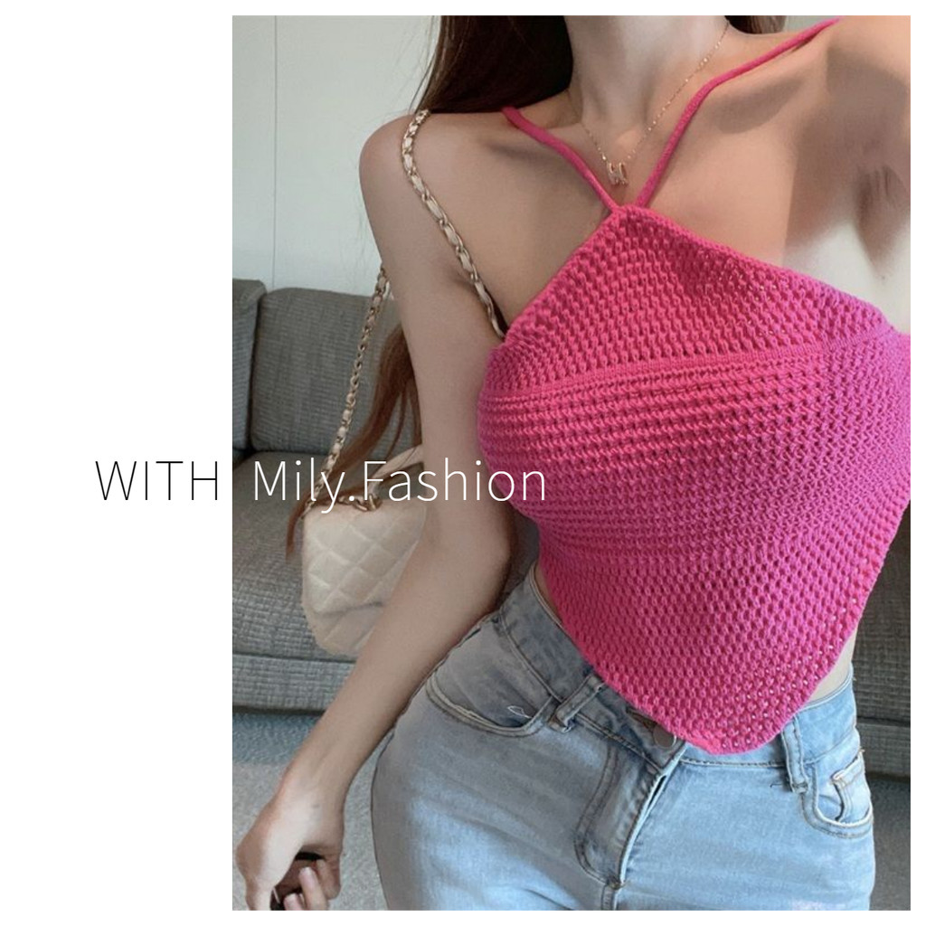 Milyfashion Dây Thắt Lưng Cổ Sling Mùa Hè Phong Cách Mới Mặc Ngoài Ngắn Bên Trong Rốn Ngắn Top