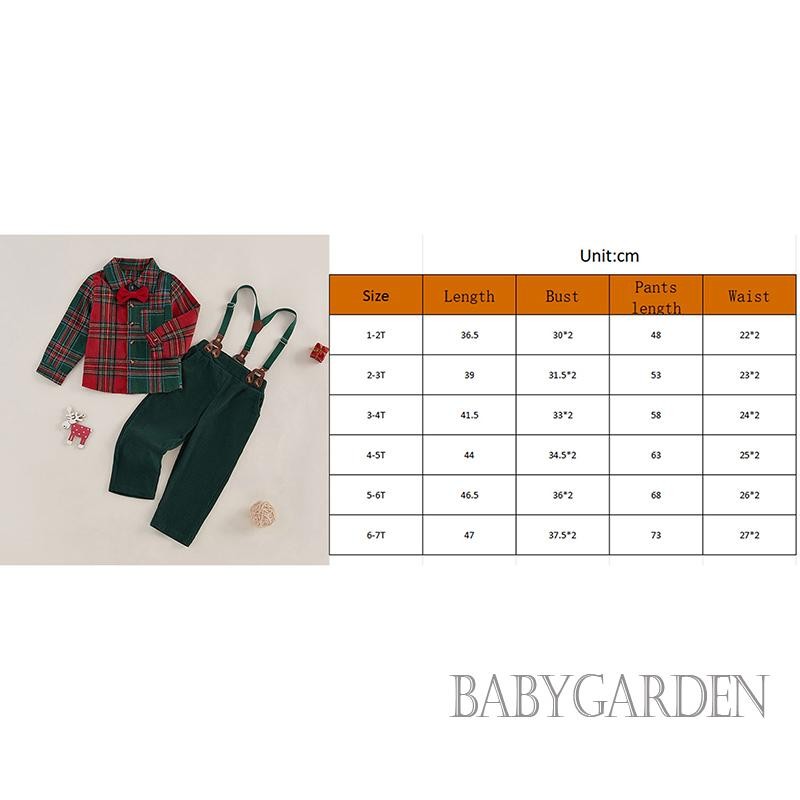Baga-1-7 Tuổi Trẻ Em Bé Trai Quý Ông Trang Phục Giáng Sinh Kẻ Sọc In Nút Áo Sơ Mi Tay Dài Và Quần Treo Bộ Bé Cho Trang Phục Trang Trọng