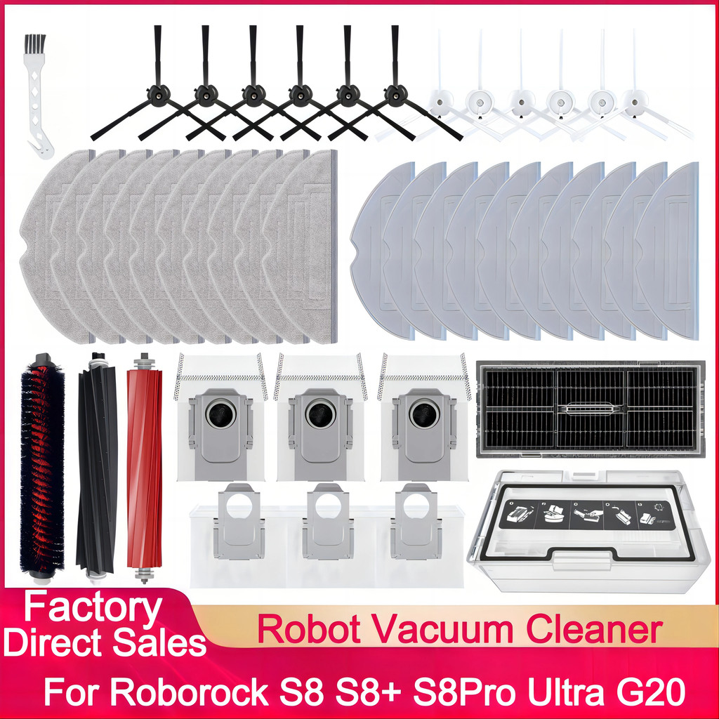 Phụ tùng hút bụi Robot Roborock S8 S8 Pro Ultra S8 + G20: Bàn chải bên chính, Vải lau nhà, Bộ lọc, Túi đựng bụi