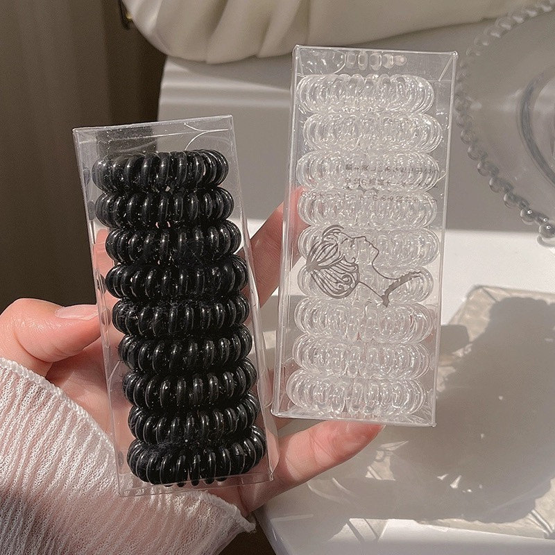 Thời Trang Đen Tất Cả Trên Cáp Điện Thoại Scrunchie Nữ Hàn Quốc Dây Buộc Tóc Da Dây Điện Cuộn Dây Mũ Đội Đầu