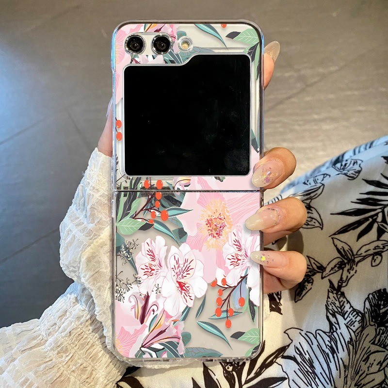 Hoa Bướm Họa Tiết Hoa Trong Suốt Vỏ Điện Thoại Cho Samsung Galaxy Z Flip 6 Flip 5 Flip 4 Flip 3 5G Cứng PC Gấp Dành Cho Samsung Z Flip 6 5 4 3