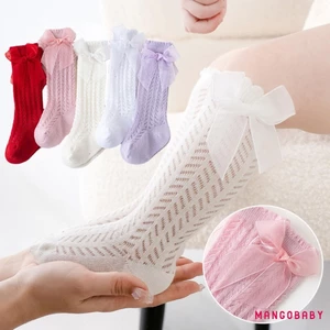 Mg-baby Tất Cho Bé Gái Màu Trơn Dễ Thương Nơ Chống Trượt Tất Over-The-Knee Tất Xuân Hè Tất Mỏng