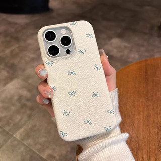 Blue Bow Vỏ Da Trắng Đáng Yêu Cho Samsung s22 s22plus ultra Case Girly S23 S23Plus s23fe s24 s24plus s24ultra Ví Ốp điện thoại