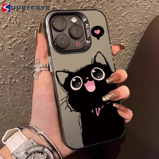 Ốp điện thoại hình mèo đen mát mẻ hoạt hình dễ thương cho OPPO Reno 12 Pro 12F 11F 11 Pro 10 Pro Plus 9 Pro 8 Pro 8T 8Z 7Z 7 Pro Lite 6 Pro 5F 5 Lite 5G 4G Trái tim nhỏ dễ thương mềm mại Nắp lưng