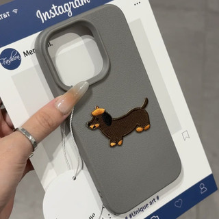 Ốp điện thoại da thêu sang trọng Dachshund cho iPhone16Pro MAX 15 14 13 12 11 Pro MAX IXS MAX XR XS Bảo vệ camera chống sốc Ốp lưng mềm