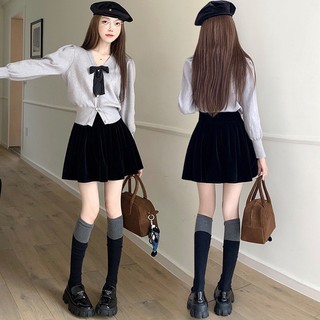Chân váy nhung nữ thu đông xếp ly dáng váy tennis ngắn cạp cao tôn dáng trẻ trung chất vải nhung tuyết có quần trong.