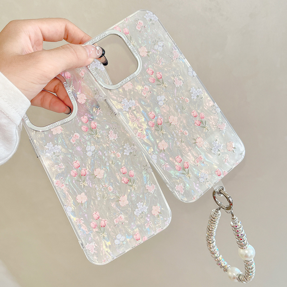 Ốp điện thoại họa tiết vỏ chuỗi hoa Tulip cho iPhone 16ProMax 16Pro 16 15ProMax 14 13 12 11ProMax Vỏ bảo vệ chống sốc toàn diện