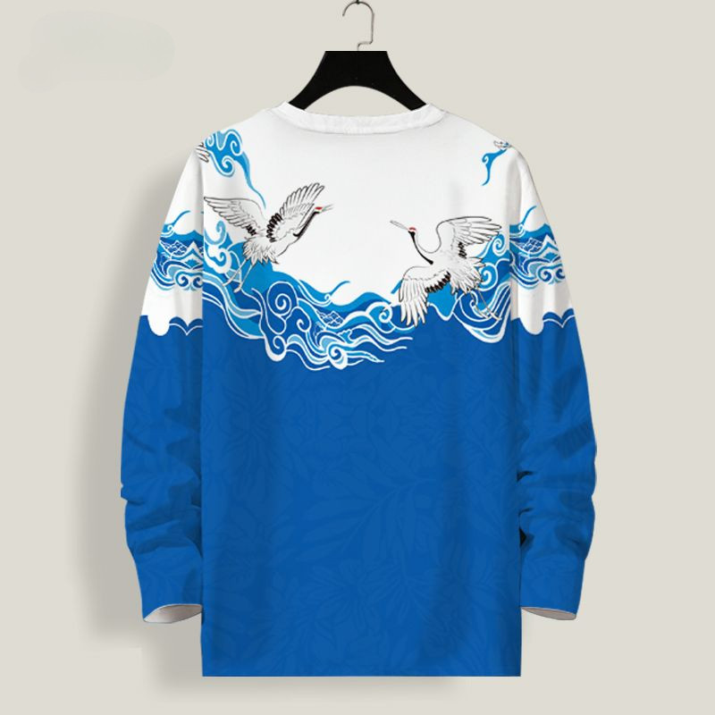 Dài Tay Áo T-Shirt Trung Quốc Phong Cách Cho Nam Giới Crane Top Mùa Thu Lỏng Cộng Với Kích Thước Hàng Đầu Thanh Niên Quần Áo
