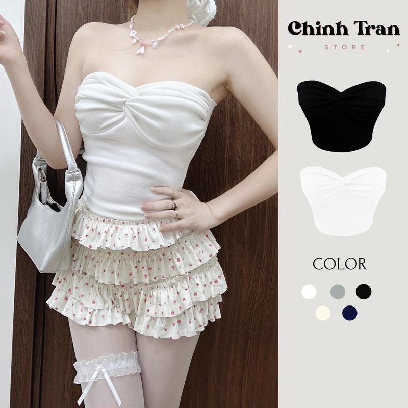 Áo Quây Croptop Nữ Xoắn Kiểu Ôm Body Không Mút Chất Thun Gân