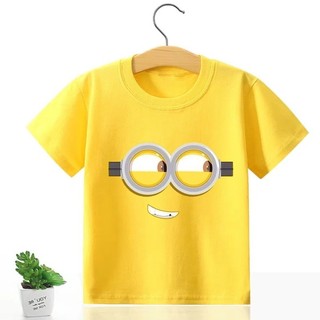 Minions series hoạt hình áo thun màu vàng nguyên chất in hình dễ thương quần áo ngắn tay hàng ngày dành cho trẻ em