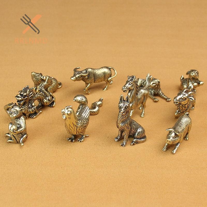 Rrlnmd Đồ trang trí động vật thu nhỏ cổ điển Tượng nhỏ bằng đồng thau cổ điển Động vật nhỏ Tượng để bàn Đồ trang trí nhà Phong thủy Trang trí thủ công MỚI