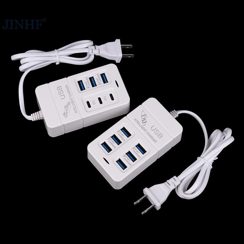 Jinhf 1 US Cắm 6 Cổng Sạc USB Đa Cổng 35W PD Type-C Điện Thoại Di Động Sạc Nhanh Tường Bộ Sạc TypeC USB Hub Adapter HOT