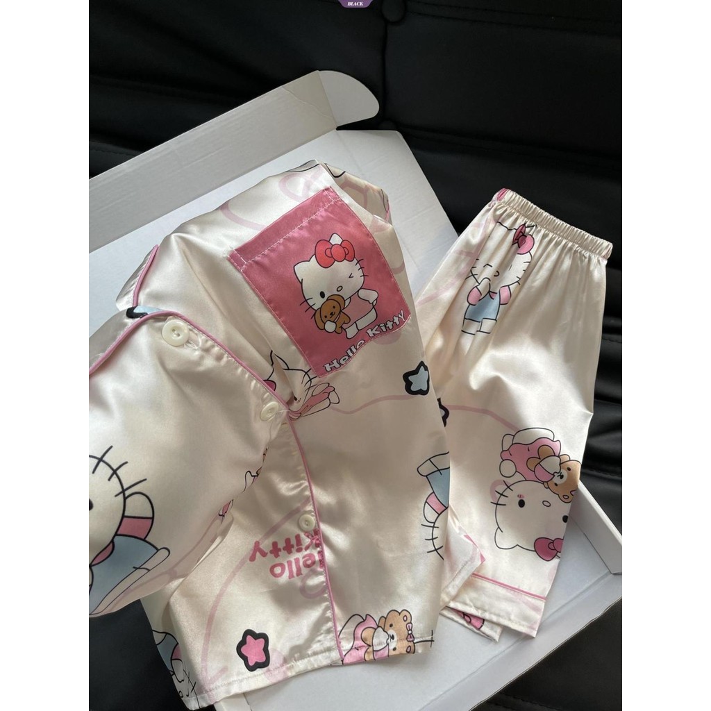 Hồng Anime Hellokitty Bộ Đồ Ngủ Nữ Mùa Hè Mới Tay Ngắn Nhật Bản Hoạt Hình Sinh Viên Homewear Suit [BL]