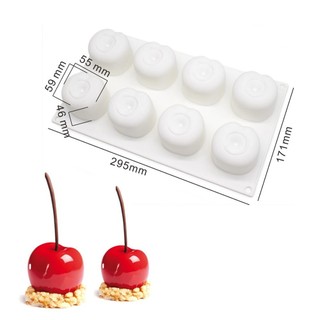 8 Đào Táo Lê Anh Đào Chanh Pháp Món Tráng Miệng Khuôn Silicon Mô Phỏng Hình Trái Cây Mousse Khuôn